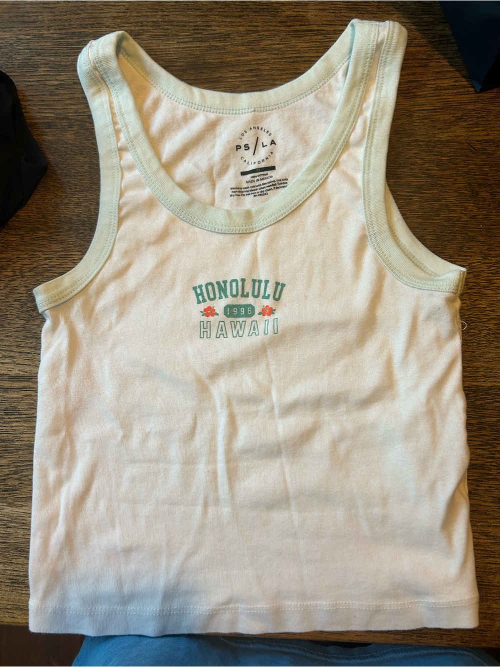 PacSun White & Mint Green Honolulu Hawaii Tank Top